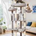 Taoqimiao 71 Inches Cat Tree for Large Cats 20lbs+, 3 Giant Perches, Multi-Level Cat Tree Tower, Widened Cat Condo with 9 Scratching Posts, Luxurious Hammcock & Basket, Light Gray, MS034W
