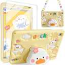 for iPad 9th 8th 7th Generation Case iPad 10.2 Case with Screen Protector Shoulder Strap Cute Duck Case Stand Kickstand Cartoon Silicone Cover Girls Kids for iPad 9th/8th/7th Gen 10.2''(Yellow)
