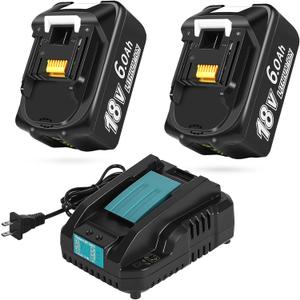 Upgraded 6.0Ah Replcement for Makita 18V Battery 2Pack with Charger Compatible with Makita 18 Volt Power Tools Black