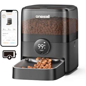 Oneisall Cordless WiFi Automatic Cat Feeder, Rechargeable 100-Day Battery Operated Pet Feeder, 12 Cups/3L Timed Cat Food Dispenser for Large Kibble, Smart App Control (Black) 