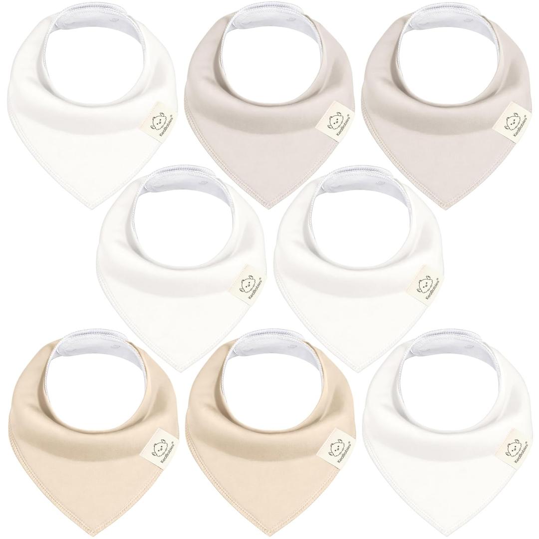 KeaBabies 8-Pack Organic Baby Bandana Bibs for Boys, Girls - Super Absorbent Triangle Baby Bibs for Drooling and Teething Infant, 100% Cotton Extra Soft for Newborn, Infant 0-36 Months (Purest)