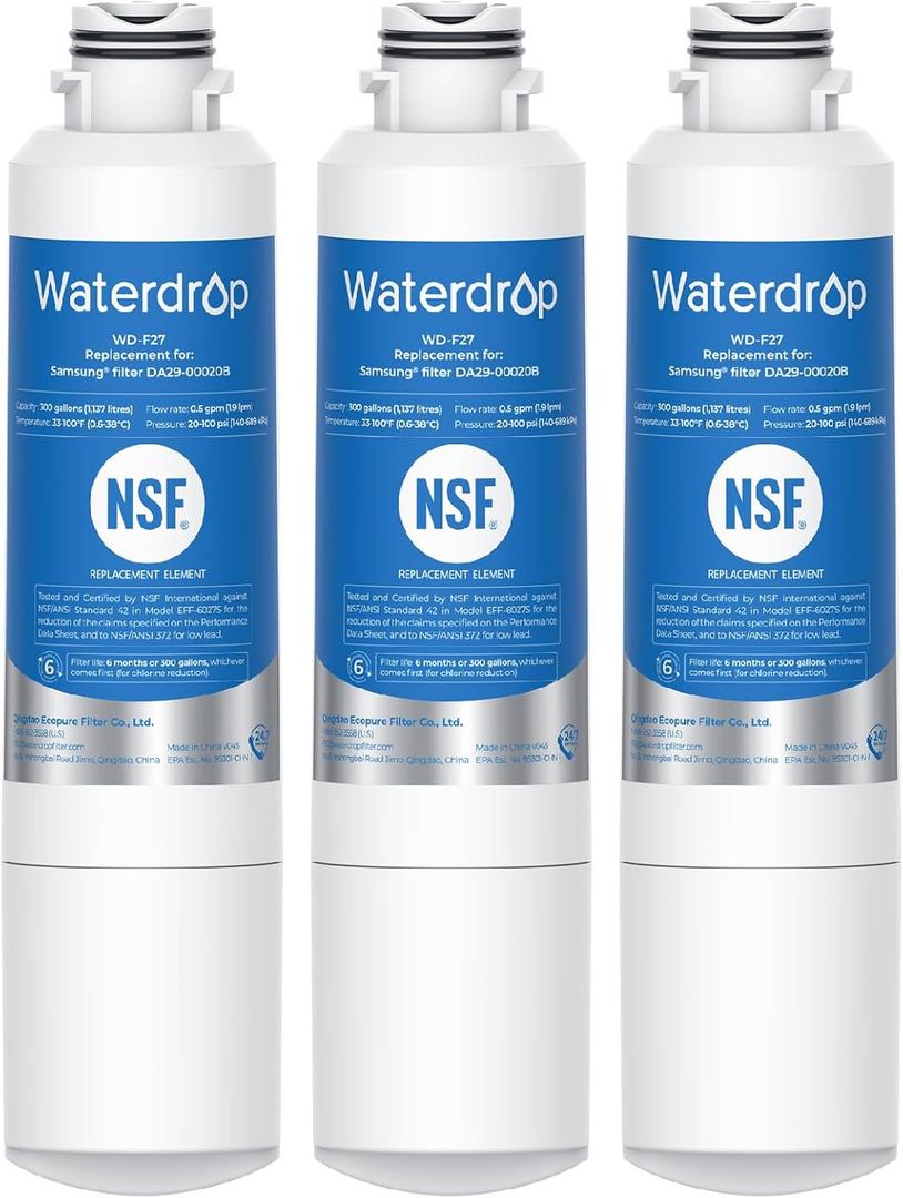 Waterdrop DA29-00020B Refrigerator Water Filter, Replacement for Samsung HAF-CIN/EXP, DA29-00020A/B, DA29-00020B-1, RF263BEAESR, RF28HMEDBSR, RF263TEAESG, RF4287HARS, 3 Filters 