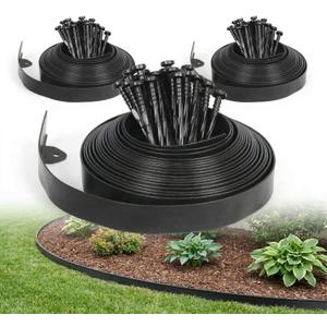 Gardzen 1.5" x 100' Landscape Edging Kit, No Dig Lawn Garden Border with 120 Pcs Spikes, Flexible Edging Border for Mulch Bed Pathway Paver