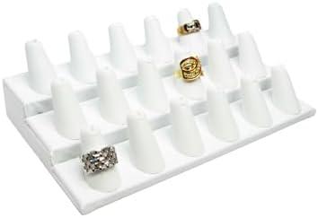 Novel Box White Leatherette Jewelry 18 Rings Finger Display Stand 8.25x4.75x2.5 Inches with Square Base - Ring Holder Organizer Stand for Selling or Personal Use - Display Stands for Rings