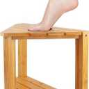 MISSEND Shower Foot Rest 13 in, Bamboo Shower Stool for Shaving Legs,Corner Bath Shower Bench with Starage Shelf for Inside Small Shower Spaces