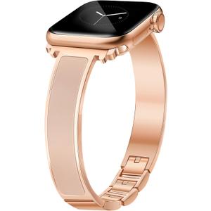 Rose Gold Slim Watch Bands for Women Compatible with Apple Watch 38mm 40mm 41mm 42mm (S10) Jewelry Dressy Bracelet Metal Strap Adjustable for iWatch Series 10/9/8/7/6/5/4/3/2/1/SE (41/40/38/42mm(Series 10), A2 Rose Gold + Nude)