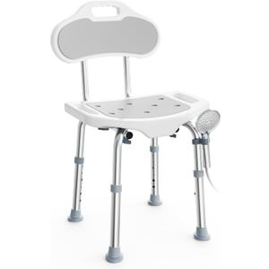 BlessReach Shower Chair for Inside Shower with Back, 400 lbs Shower Stool with Adjustable Height, Padded Seat & Drainage Holes, Shower Seat for Inside Tub, Bathtub Chair for Elderly and Disabled
