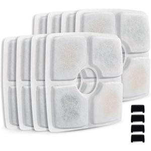 Comsmart Pet Fountain Filter Set, 3 Triple Filtration System Replacement Cat Water Fountain Filters for Square 84oz/2.5L Automatic Pet Fountain Cat Water Fountain (Pack of 8)