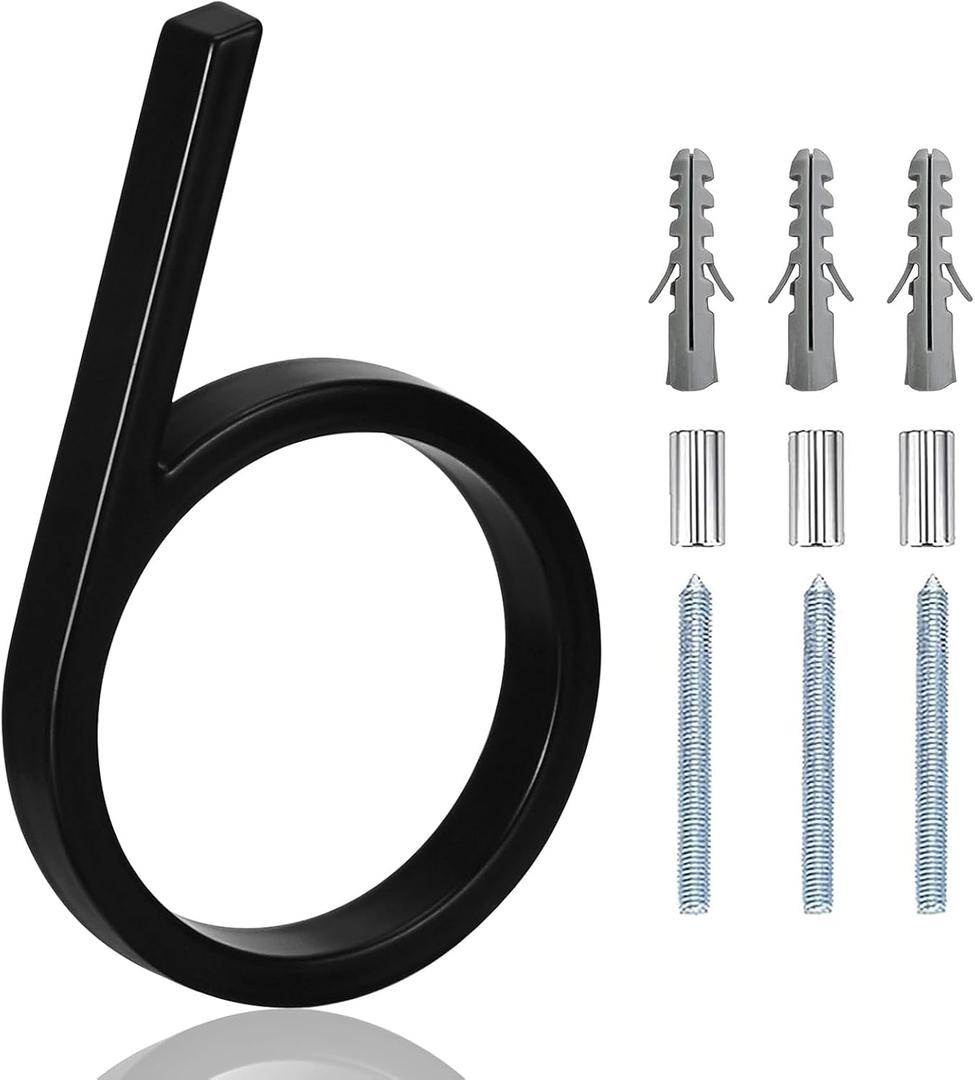 5" Floating Stainless Steel Address House Number, Modern Metal Anti-Rust House Numbers with Nail Kits for Door Garden Mailbox Decor Visibility Signage (6)