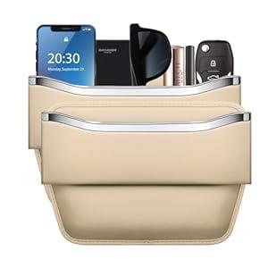 HOLDCY Car Seat Gap Filler Organizer - Leather Console Side Pocket Seat Storage - Stylish and Practical Car Accessories for Cars, SUV, Truck (Beige - 2 Pack)