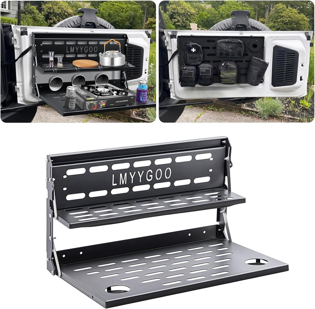 2024 Ford Bronco Tailgate Table, Heavy Duty Alloy Steel, 2021-2025 Bronco 2/4 Rear Door Tailgate Table and Molle Panel (Double-layer)