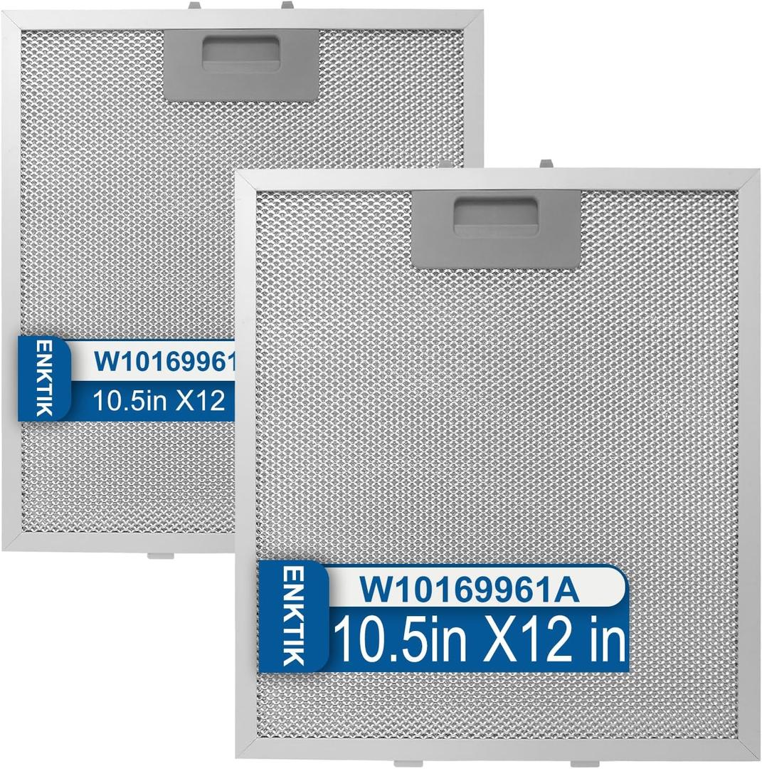 Range Hood Filter Replacement 12" x 10.5"W10169961A With 5-Layer Aluminum Mesh Fit for Whirlpool Stove vent filter for Kitchen Overhead Exhaust Fan Blocks Grease & Filters Oven Air (2PIC)
