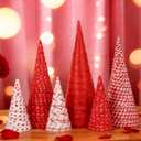 6 Pcs 12" 10" 6" Valentine's Day Cone Tree Decorations Table Tree Red Heart Tiered Tray Decor Farmhouse Table Centerpiece for Valentine's Day Wedding Anniversary Home Table Topper Decorations