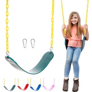 Squirrel Products Heavy Duty Strap Swing Seat - Playground Swing Seat Replacement and Carabiners for Easy Install - Green