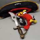 Vegove Kids Pirate Hats Set with Eye Hook Patch Toy Plush Parrot & Sword Halloween Hat Parties Costume