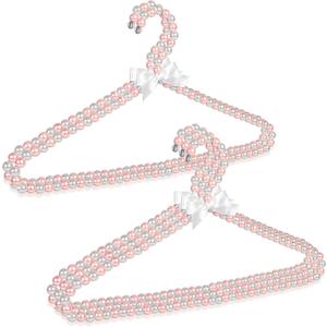 Concepts Premium Heavy Duty Pearl Hangers with Ribbon Trim for Wedding and Engagement Gowns - Slim Design Also Can Be Used for Suits and Shirts (Pink/White, 5 Pack)