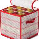 ZOBER Christmas Ornament Storage Box Plastic - Stores 64 3" Ornaments with Individual Trays - Ornament Organizer Storage Box, Durable Christmas Containers Holder - Red