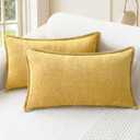 CaliTime Throw Pillow Covers Decorative 12 X 20 Inches Pack of 2 Cotton Thread Stitching Edges Solid Dyed Soft Chenille Cushion Cases for Couch Sofa Bed Living Room Farmhouse Gold
