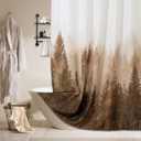 ORTIGIA Brown Misty Forest Shower Curtain for Bathroom, Nature Woodland Shower Curtain Set with Hooks, Decorative Pine Tree Fog Magic Bath Curtain for Home, Waterproof Fabric, Weighted, 72x72