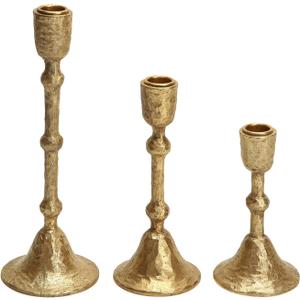 NIKKY HOME Gold Taper Candle Holders Set of 3, Vintage Decorative Resin Candlesticks Centerpieces Decor for Dining Room Table Wedding Party Mantle Fireplace