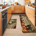 Happy Halloween Kitchen Mats Set of 2 Non Slip Spooky Goth Skeleton Kitchen Rugs Halloween Skull Home Decor Low-Profile Washable Floor Mat 17x47 Inch and 17x29 Inch