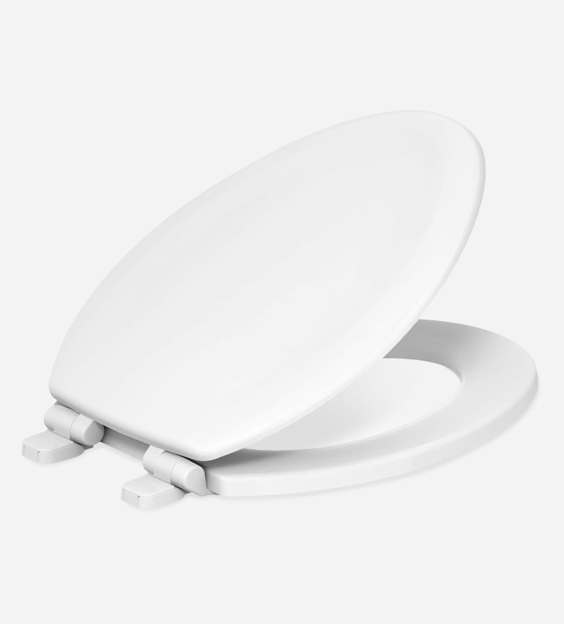 KOHLER Stonewood Quiet-Close, Elongated Toilet Seat Soft Close, Durable Wood, Easy Installation, Universal Fit, Home Essentials, White Finish, K-20466-0