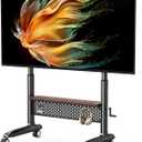 Hand Crank Lift Mobile TV Cart for 40-90 Inch Large LCD LED Flat Curved Screens up to 220 lbs, Heavy Duty Rolling TV Stand with Hole Platform, Free Height Adjustable, Max VESA 800x600mm