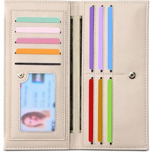 Tipmile Slim Wallet for Women, RFID Blocking Credit Card Holder, Ladies Bifold Wallet with Zipper, Beige