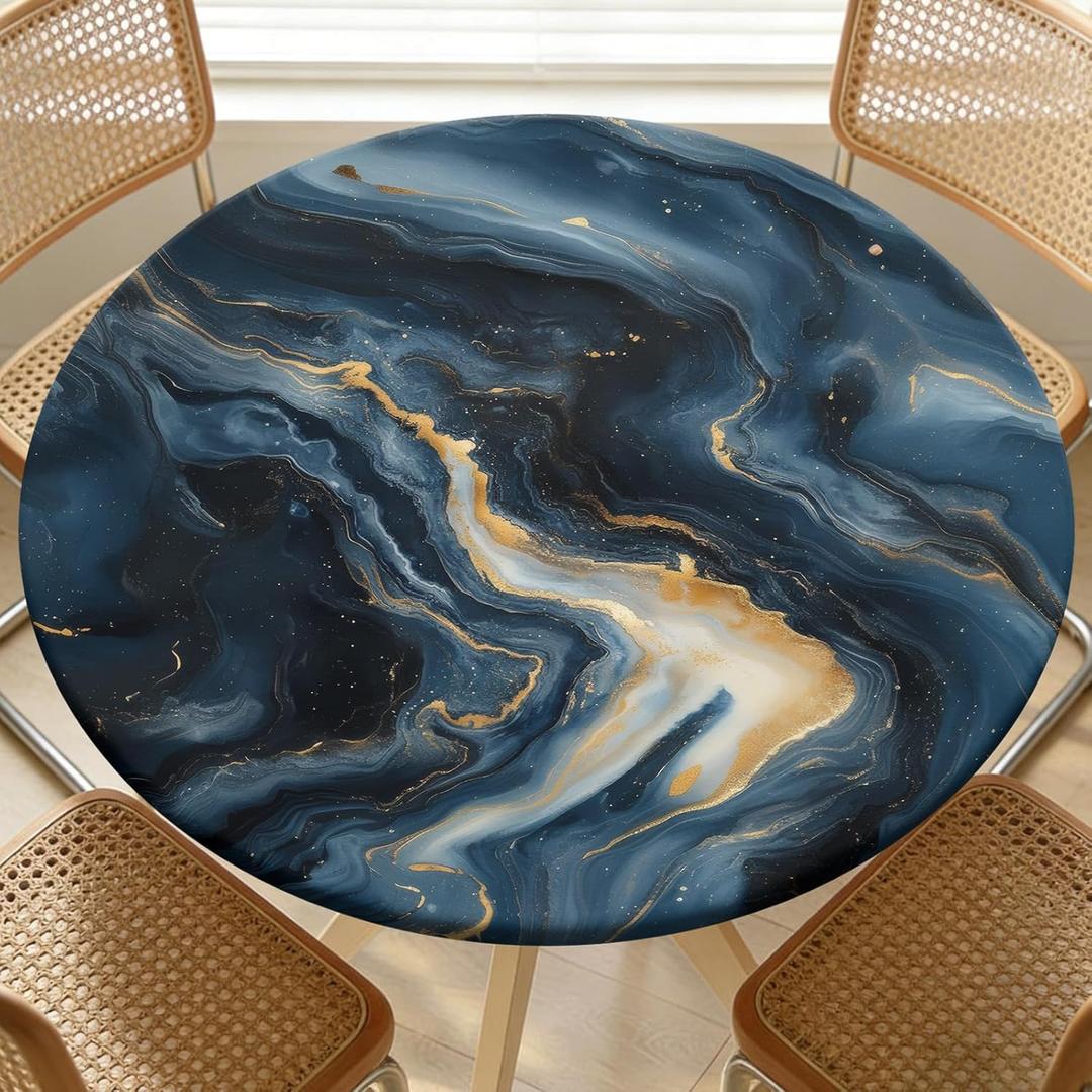 Round Fitted Table Cover with Elastic Edge Design Table Cloth Waterproof Stain-Resistant Wipeable Outdoor Tablecloths Fits 54"-58" Round Tables for Camping, Picnic, Dining, Indoor