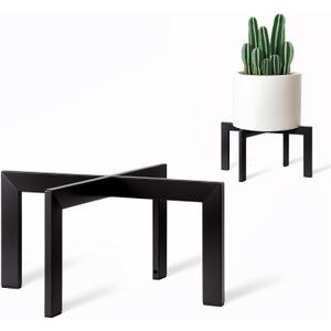 IZIDDO Plant Stand Indoor Outdoor,Metal Mid-Century Pot Stand,Modern Plant Holder Rattan Flower Plant Stool,Low Short Plant Stands for Indoor Fit 5-12 Inch Pot,Black(Pot & Plant Not Included)