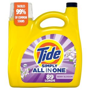 Tide Simply All-In-One Liquid Laundry Detergent, Berry Blossom Scent, 89 Loads, 117 fl oz
