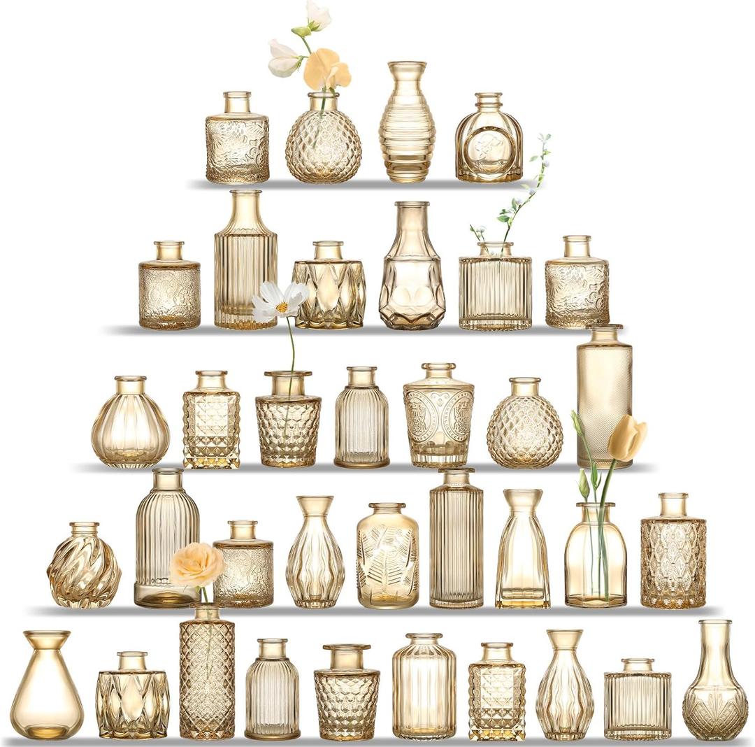 Clear Glass Bud Vases Set of 36, Mini Flower Vase for Centerpieces, Small Clear Vases in Bulk for Wedding Decorations, Vintage Vase for Table, Recepetion, Home Dcor