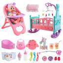 deAO 12” Baby Doll Play Set with Crib, Mobile, High Chair Feeding Accessories, Interactive Dolls for Girls Kids Pretend Play Baby Dolls 21 PCS
