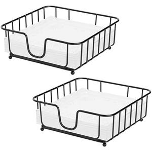 GMFINE 2 Pack Napkin Holder for Table, Napkin Holders for Paper Napkins, Flat Metal Black Napkin Holders for Kitchen & Dining Table, 6.9" x 6.9" x 2.2" Inside Size (Black)