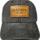 Daddy Hat Est 2025, Gifts for Father Dad, Leather Patch Adjustable Baseball Cap, Washed Black Cotton Denim Hat for Men
