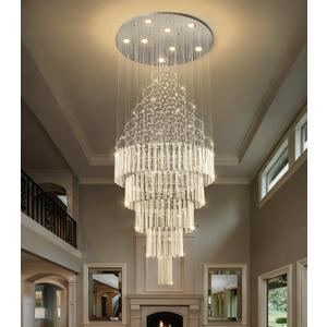 HAIXIANG W24 x H78 Crystal Glam Chandelier Long Light Chandeliers with Dimmable Light Bulbs High Ceiling Light Fixtures for Foyer Entryway Living Room Stair Silver