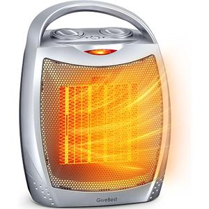 GiveBest Portable Electric Space Heater with Thermostat, 1500W/ 750W Safe and Quiet Ceramic Heater Fan, Heat Up 200 Square Feet for Office Room Desk Indoor Use, Silver