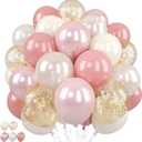 Pink and Gold Balloons, 50Pcs 12 Inch Retro Blush Pink Cream White Double Stuffed-pink Metallic Gold Confetti Boho Ballon for Birthday Bridal Shower Wedding Party Decorations