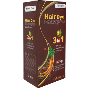 Super Lash Mei du 3-in-1 Hair Dye Shampoo, 500ml | Instant Coloring, Shine & Moisture (Dark Brown) EXP:06/03/2028