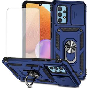 for Galaxy A32 4G Case, Samsung A32 4G SM-A325F Case with Tempered Glass Screen Protector and Slide Camera Cover, Magnetic Ring Car Mount Holder Kickstand Cover for Samsung Galaxy A32 4G Blue for Galaxy A32 4G Case, Samsung A32 4G SM-A325F Case with Tempered Glass Screen Protector and Slide Camera Cover, Magnetic Ring Car Mount Holder Kickstand Cover for Samsung Galaxy A32 4G Blue