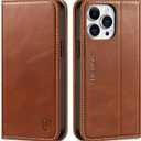 SHIELDON Case for iPhone 14 Pro Max 5G, Genuine Leather Wallet Case with Kickstand RFID Blocking Card Holder Magnetic Shockproof Compatible with iPhone 14 Pro Max 6.7" - Retro Brown