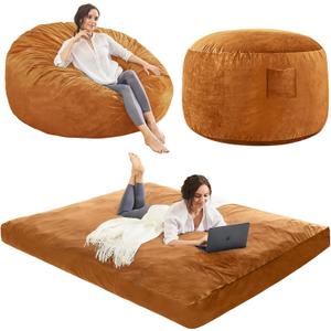 Bean Bag Chairs for Adults - Bean Bag Chair Convertible Bean Bag Bed - Beanbag Chair with Micro Fiber Cover - Queen Brown
