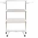 Laundry Drying Rack Drying Racks Stainless Steel Multifunctional Mobile Folding Floor Rack for Clothes Drying Storage Indoor Balcony (White)