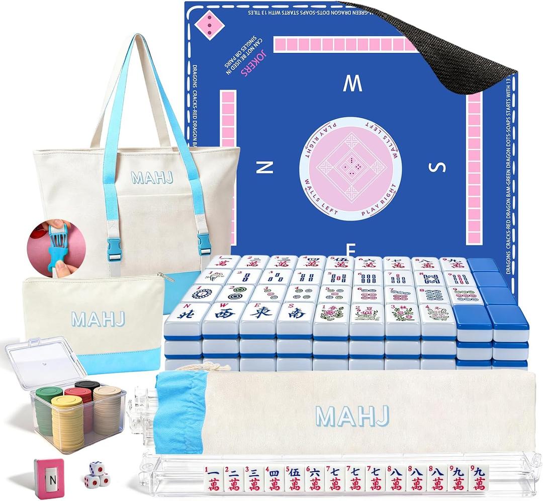 Mykng Nzw166Pcs American Mahjong Tiles Set with Mat, Racks and Accessories, 1.2''