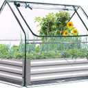 Quictent Raised Garden Bed with Cover Outdoor Galvanized Steel Planter Box Kit with Greenhouse Large Zipper Window Dual Use, 20pcs T-Type Tags & 1 Pair of Gloves Included 4x2.5x1 FT, Clear