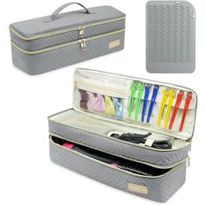 Double-layer Hair Tools Travel Bag and Heat Resistant Mat for Revlon One-Step Hair Dryer, Volumizer, Styler, Flat Irons, Straighteners, Curling Iron, and Haircare Accessories (Gray)