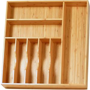 Umilife Large Kitchen Drawer Organizer, 19"x19" Silverware Utensils Organizer, 2.5" High for Large Deep Drawers, Bamboo Flatware Holder with Thick Frames, Sturdy Kitchen Organization Tray (19 x 19 inch (8 Slots))