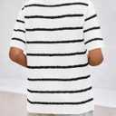 Saodimallsu Womens Summer Short Sleeve Sweater Tops Striped V Neck T Shirts Casual Loose Fit 2025 Trendy Knit Top (White)