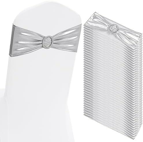 Amazon.com: 100 PCS Spandex Chair Sashes Bows Premium Stretch Chair Cover Band with Buckle Slider Universal Elastic Chair Ties for Wedding Party Ceremony Events Reception Banquet Decoration (Metallic Silver) : Home & Kitchen