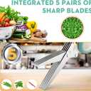 Herb Scissors with 5 Blades and Cover, Kitchen Herb Cutter with Cleaning Comb, Stainless Steel Multi Blade Herb Shears for Basil Parsley Cilantro, Easy Clean Cooking Tool, Unique Kitchen Gadgets Gift